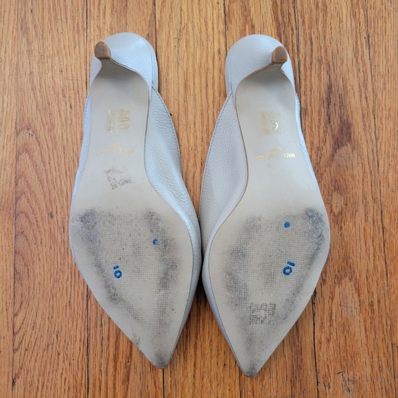 Massimo Matteo Gray Leather Pointed Toe Kitten Heel Mules 8M Professional - Picture 5 of 7